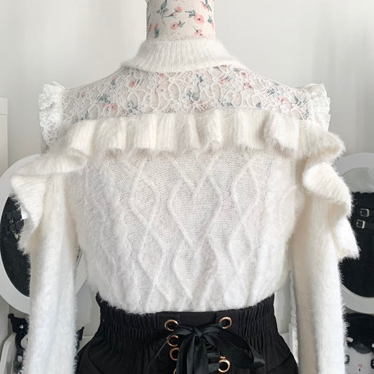 Honey Cinnamon white open shoulder fluffy sweater