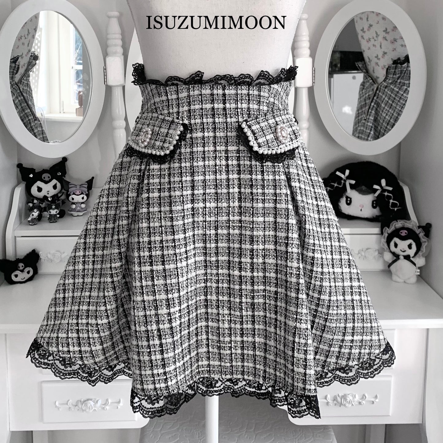 Rojita jeweled black and white flared skirt