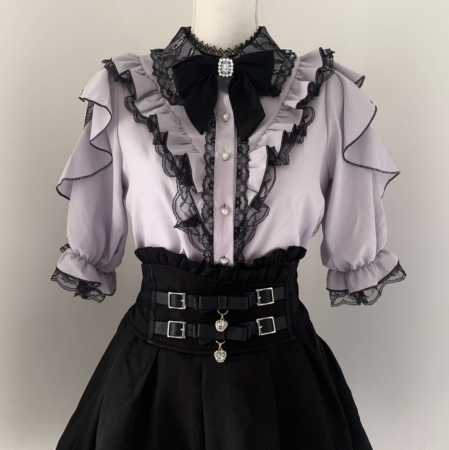 light purple blouse with black lace