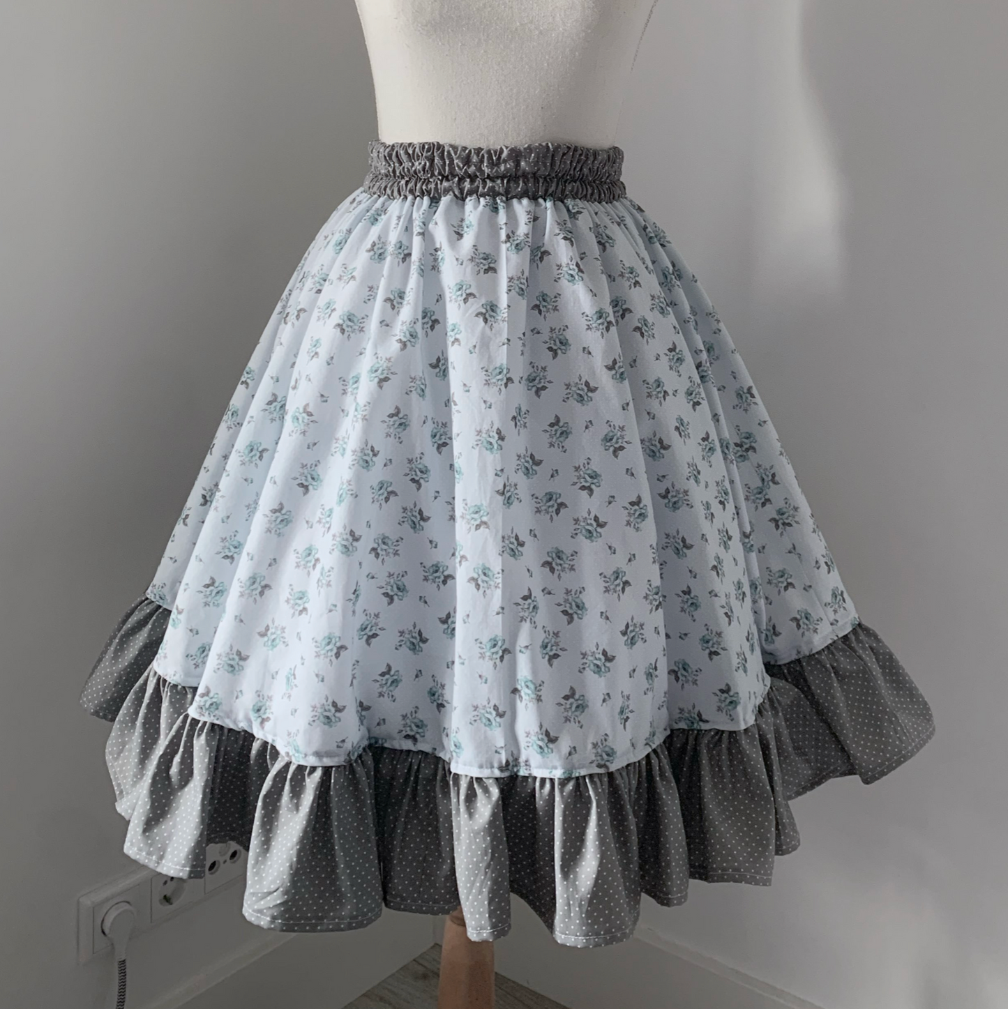 handmade light blue floral lolita skirt