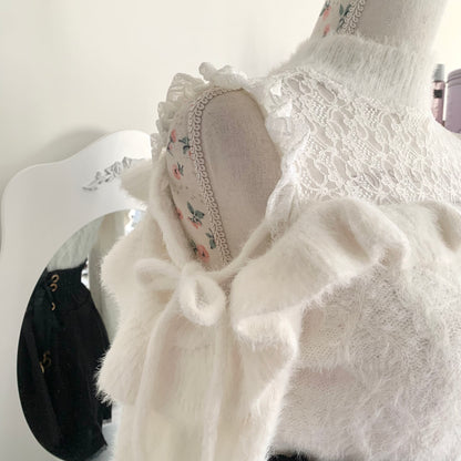 Honey Cinnamon white open shoulder fluffy sweater