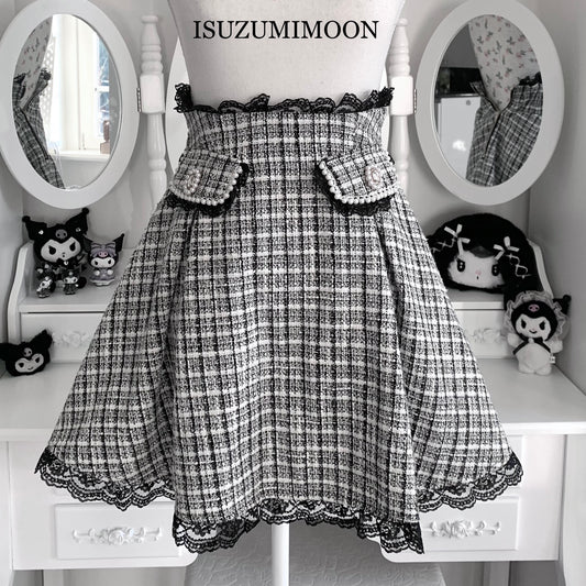 Rojita jeweled black and white flared skirt